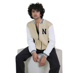 Beige Varsity Letter N Bomber Jacket