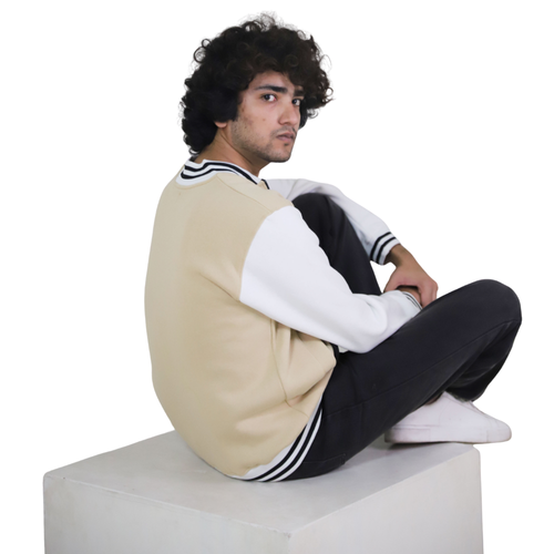 Beige Varsity Letter N Bomber Jacket