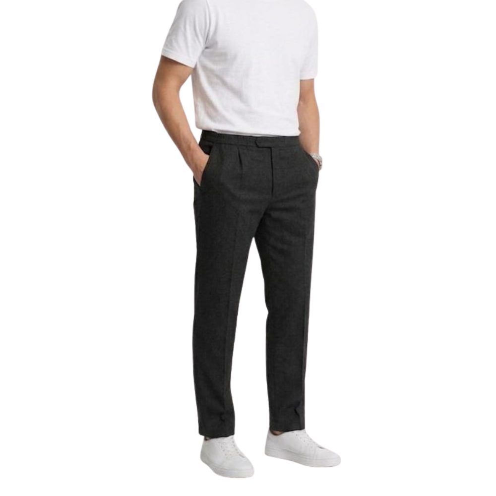 Charcoal Textured Pleated Slim Fit Trouser