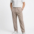 Beige Textured Pleated Relaxed Fit Trouser