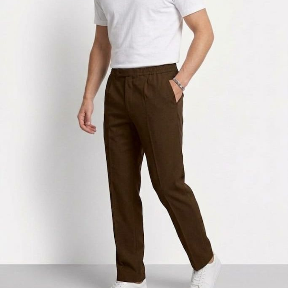 Dark Brown Textured Pleated Relaxed Fit Trouser