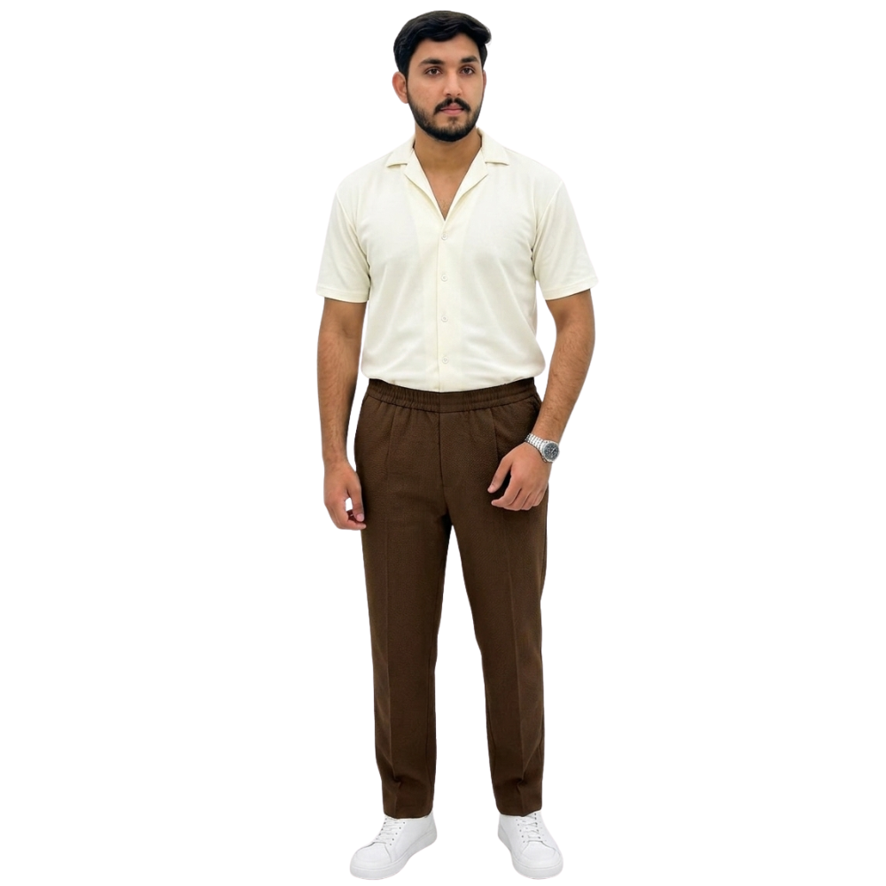 Pair of Off-White Cuban Collar Shirt & Dark Brown Trouser