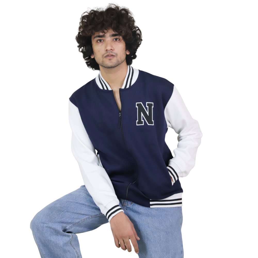 Navy Varsity Letter N Bomber Jacket