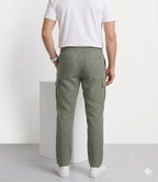 Olive Green Textured Cargo Relaxed Trouser