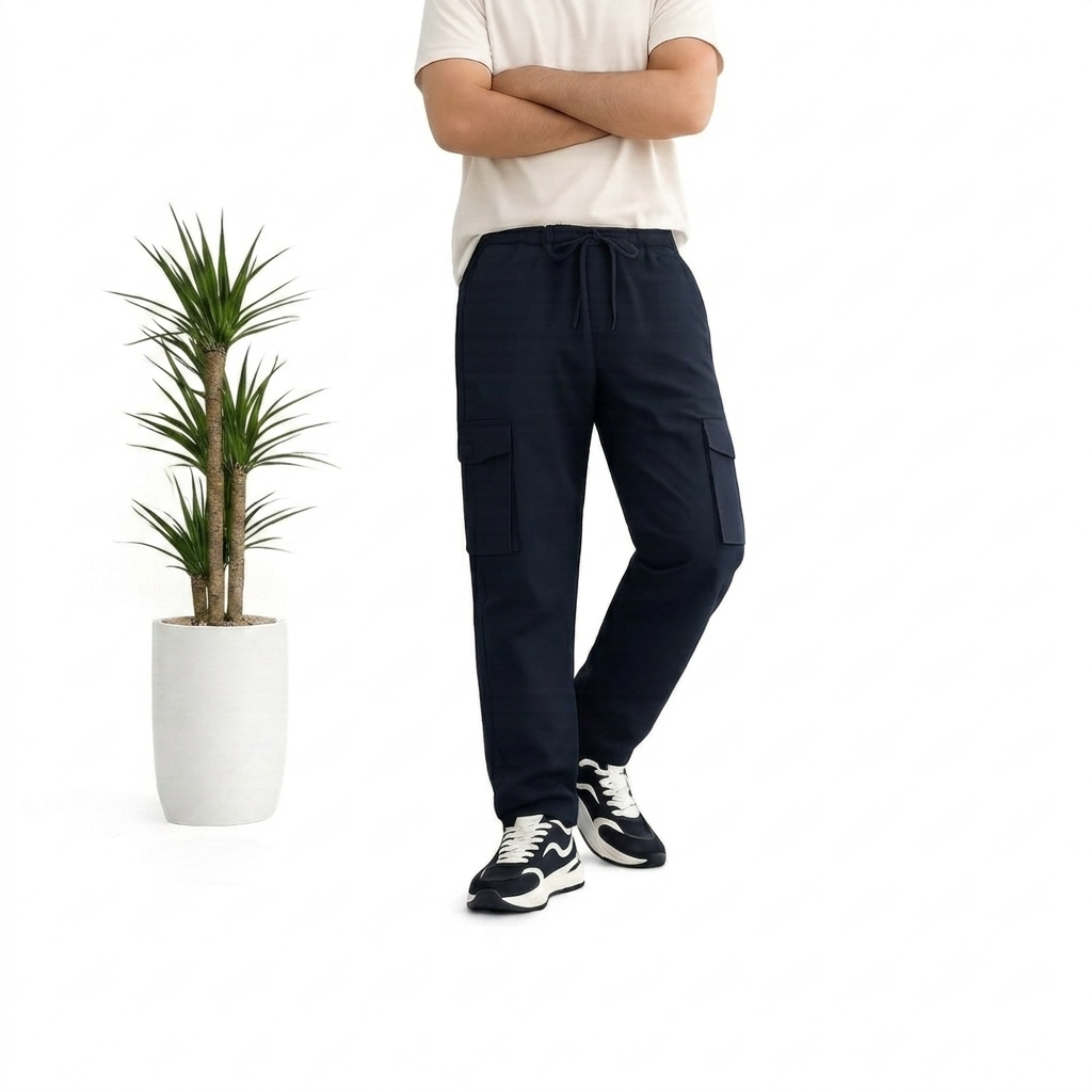Navy Straight Fit Cargo Pant
