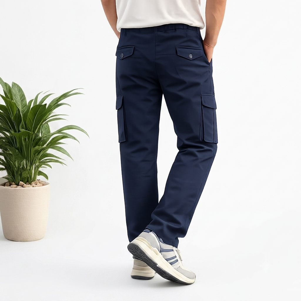 Navy Straight Fit Cargo Pant